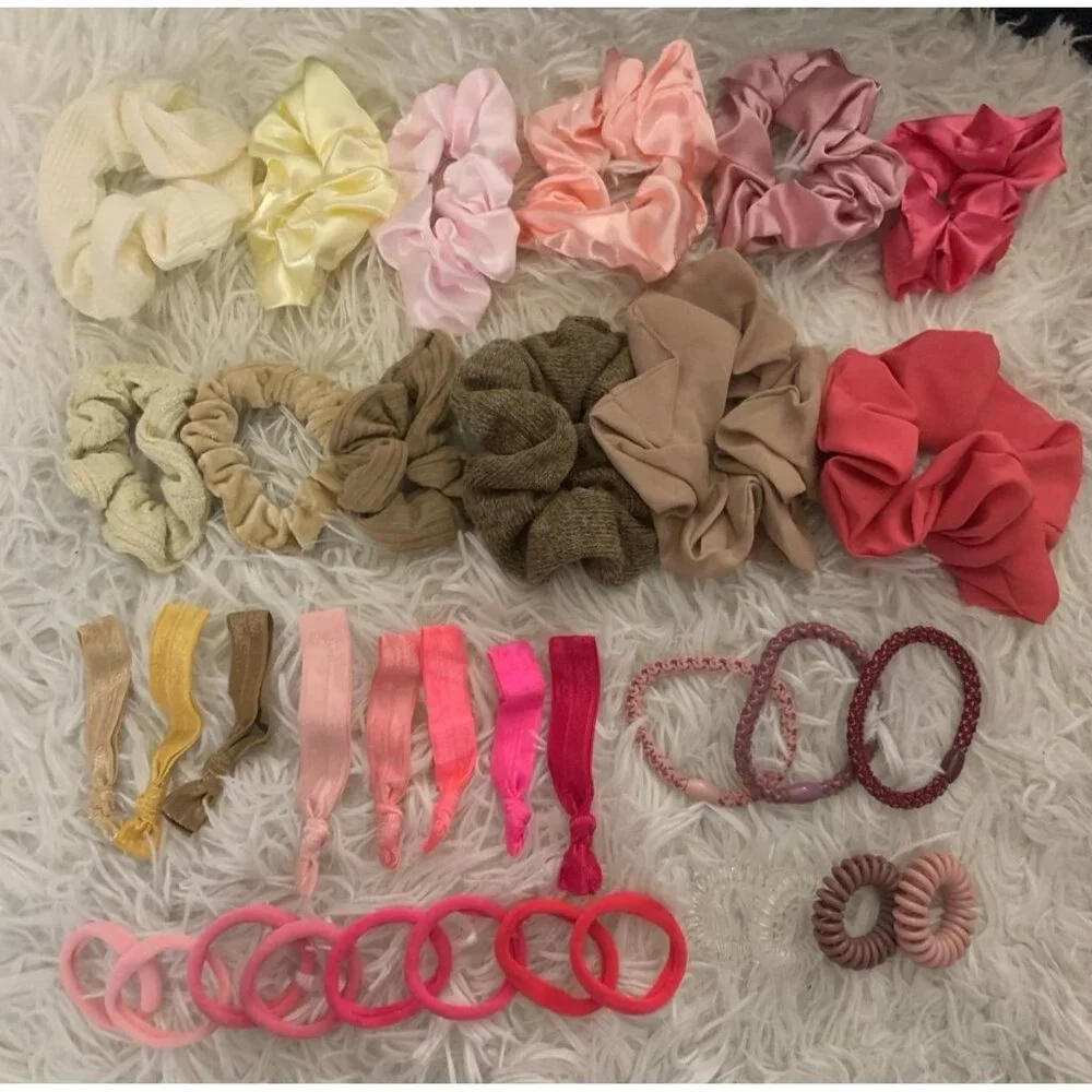 Hair Scrunchie Bundle Pink Neutral Color Variety Pack of 35